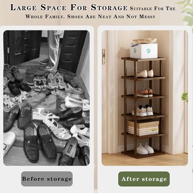 AFOORD Vertical Shoe Rack-Tall Narrow Shoe Rack Organizer for Small Spaces,17Tier Bamboo Shoen Shelf for Entryway,Closet,Corner,Doorway,Skinny Shoe Shelf Space Saving Shoe Storage,Free Stackable DIY