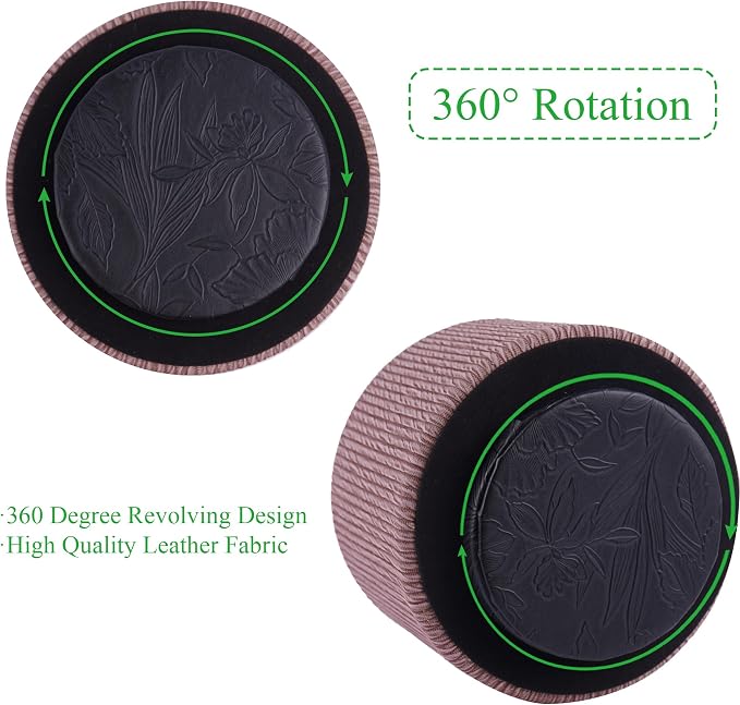 Round Leather Art Supply Organizer,Remote Control Holder,360 Degree Spinning,Multi-Functional Pencil Holder,4 Compartments Desktop Stationary Organizer(1-Wood Soil)
