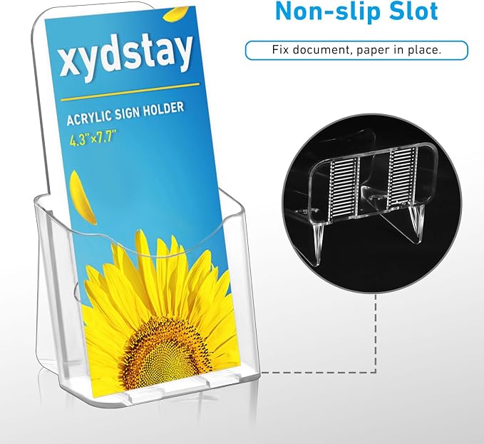 xydstay Acrylic Brochure Holder 4 Inches Slant Back Design, Clear Display Stand, Plastic Table Stand Sign Holder,Pamphlet Holder Flyer Holder, Acrylic Display Stand, 6 Pack