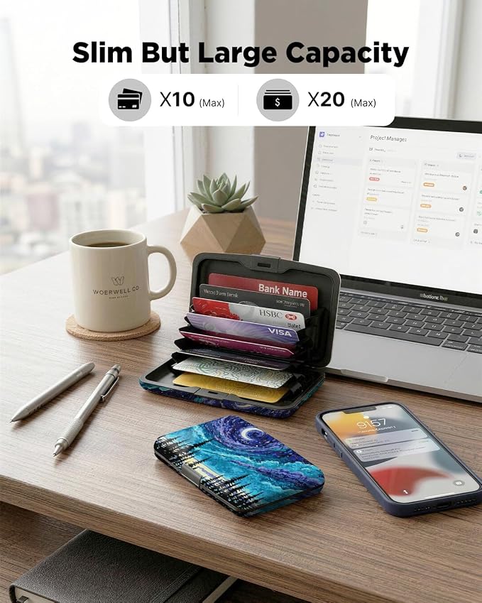 Maicican RFID Blocking Aluminum Credit Card Holder | Slim Metal Wallet for Women & Men, Business Card Case for Travel, Fits Front Pocket, Purple Starry Sky Forest