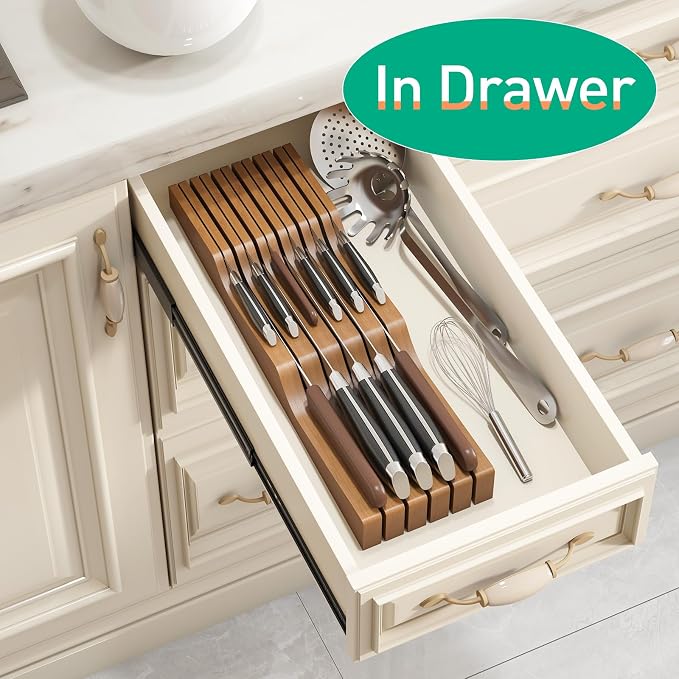 Knife Drawer Organizer (Brown, 11 Knives Organizer)