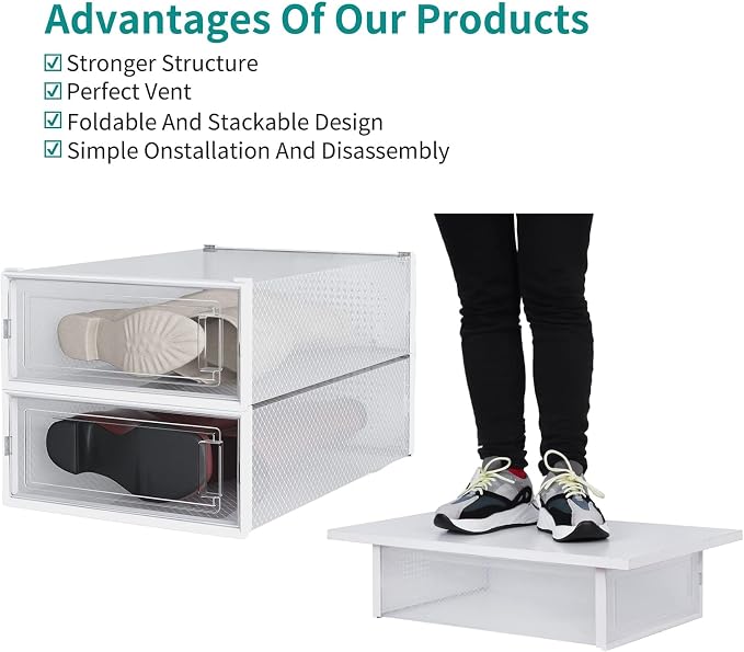 12-Piece Boot and Shoe Storage Box, Stackable Clear Plastic Shoe Box, Space-Saving Shoe Organizer for Boots, Sneakers, and High Heels, Clear