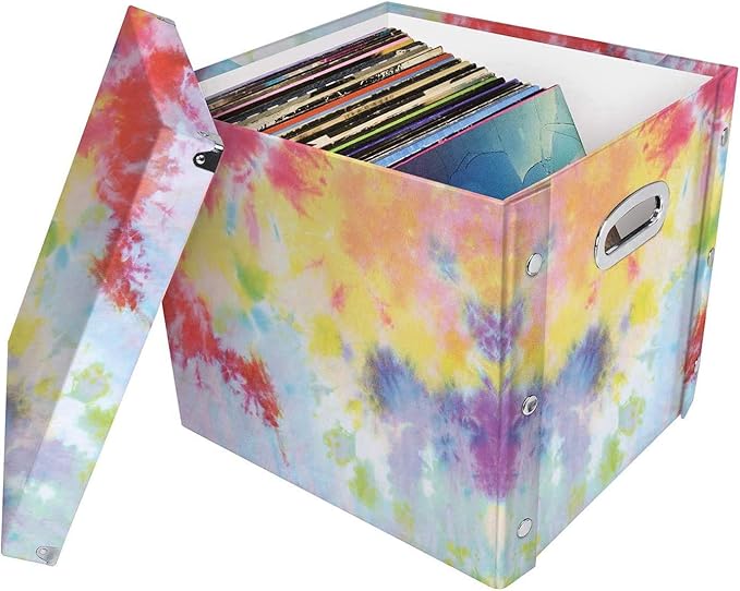 Snap-N-Store Vinyl Record Storage Box - Pack of 1-13.2 x 12.625 x 12.5 Inch LP Holder with Lid for 12-inch Records - Crate Holds up to 75 Vinyl Albums - Tie Dye
