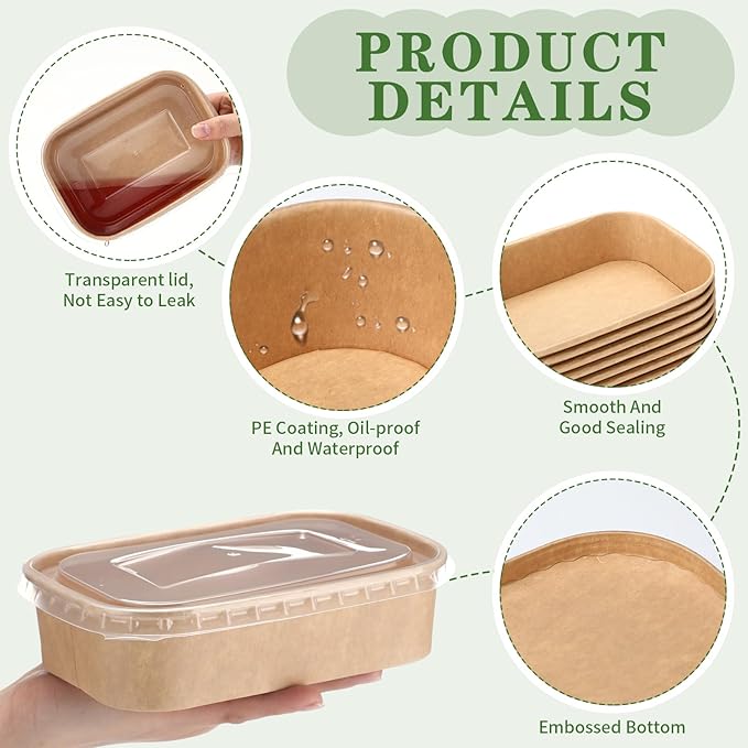 Maxdot 50 Pack 17 oz Disposable Food Containers with Lids Paper Food Containers Bowls for Meal Prep, Salad, Ice Cream, Yogurt, Soup Bowls Party Leftover Box
