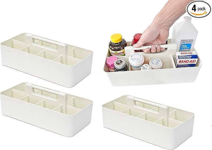 -Large Portable Caddy, DIY Dividers, 8 Compartments, School Office Supplies Home Business Organizer,Portable Basket with Handle Storage Organizer Modern Made in USA (4 PACK, Ivory)