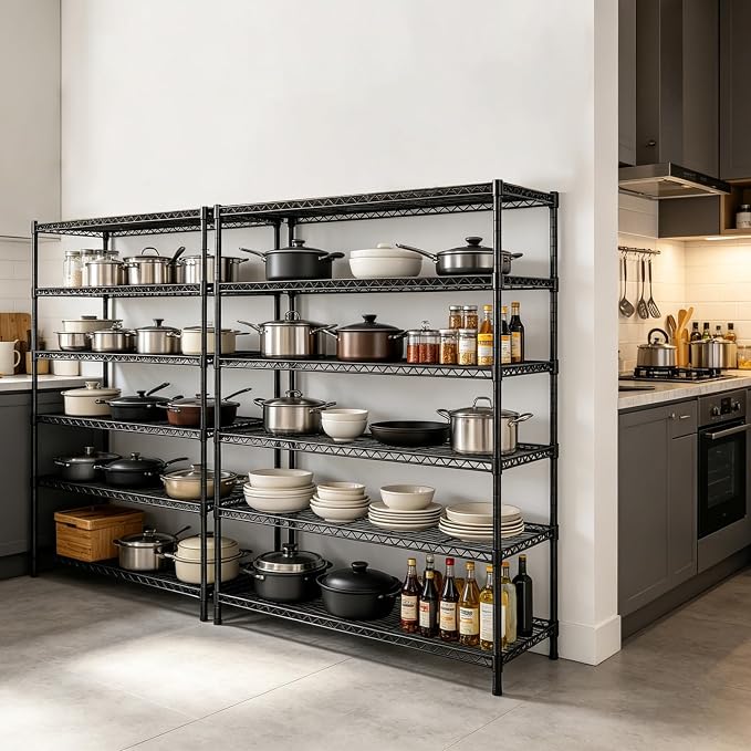AIRAJ 6 Tier Wire Shelving 2 Pack | 46”W Storage Shelves with Wheels | 3600 LBS Metal Shelving Heavy Duty | Garage Shelving Units and Storage | Wire Rack Adjustable Layer Height | 46”W×18”D×80”H