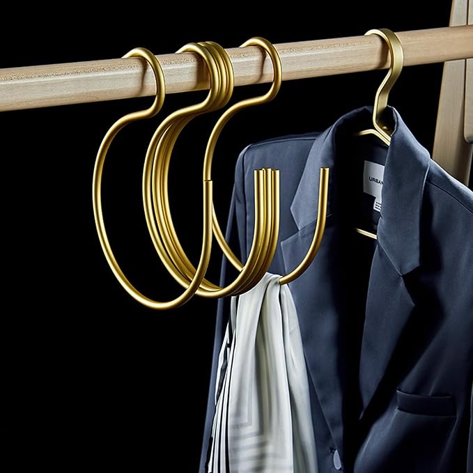 4Pcs Scarf Hanger Gold,Scarf Ring Hangers,Multi-Purpose Circle Storage Hook,for Baseball Caps,Belt,Ties,Belts,Scarves,Shawls