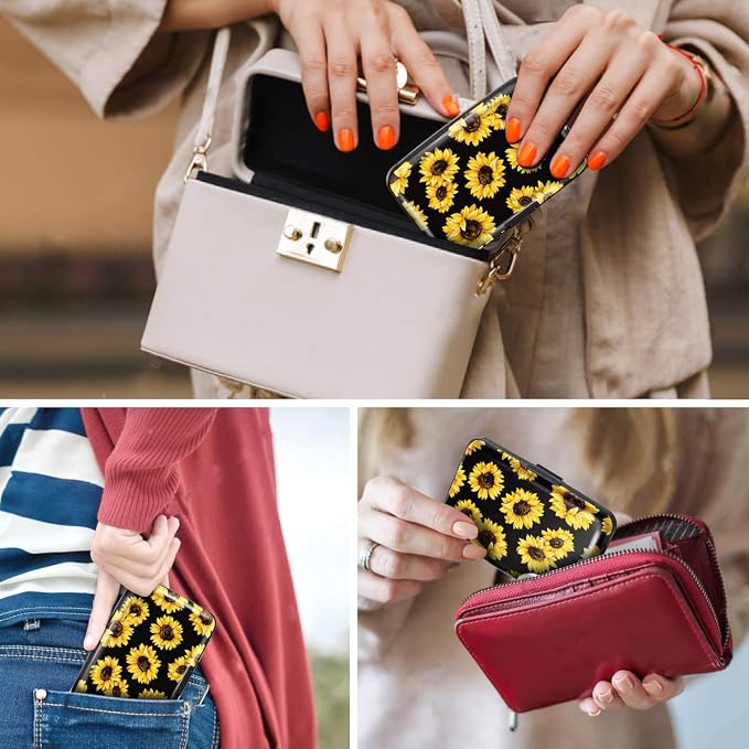 Coco Rossi Credit Card Holder RFID Aluminum Small Mini Wallet Women | Metal Wallet, Business Cards Holder, ID Case, Slim Sleeves, Womens Girls Gift, Carry Proof Wallets for Travel, Sunflower