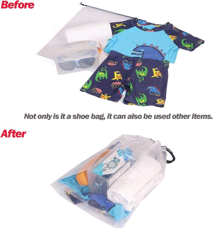 DIOMMELL Set of 24 Transparent Shoe Bags for Travel Large Clear Shoes Storage Organizers Pouch with Rope for Men and Women