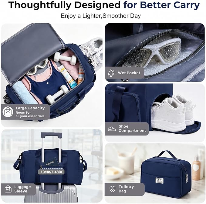 FIORETTO Women's Gym Duffle Bag with Shoes Compartment, 30L Capacity, Ideal for Travel, Gym, Sports, Duffel, Weekender