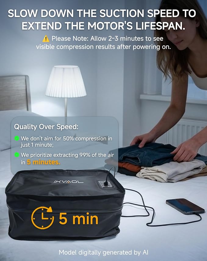 Travel Vacuum Packing Cubes with Built-in Pump, Space Saver (1-Pack) | 23L Small Organizer, Built-in 50kPa Pump, USB-C phone & power bank, 180° Opening, Airtight Zipper, Tearproof Fabric