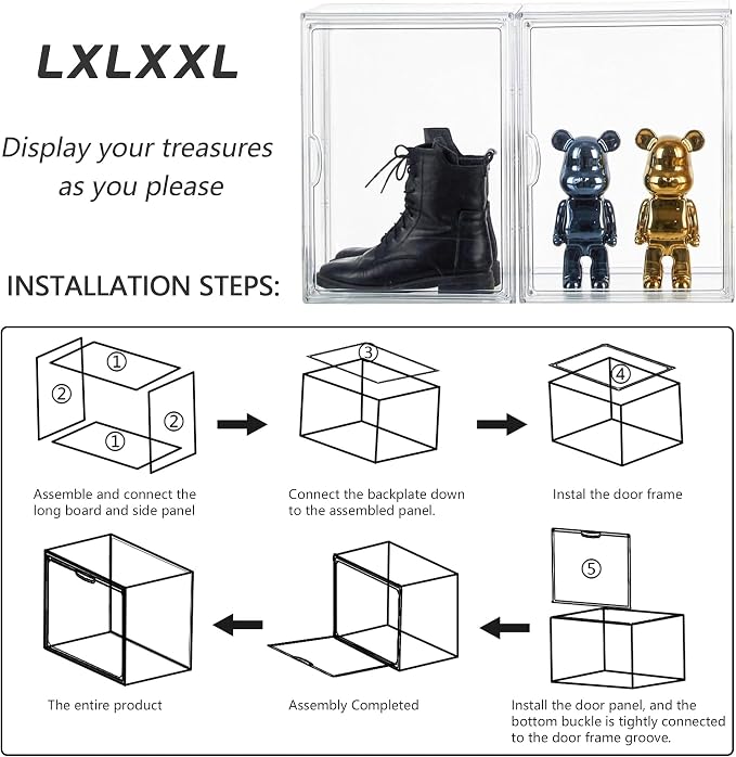 Clear Acrylic Display Case, Stackable Plastic Storage Bins with Magnetic Attraction Lid, Showcase for Cosmetic, Large Figures Collectibles, X-Large
