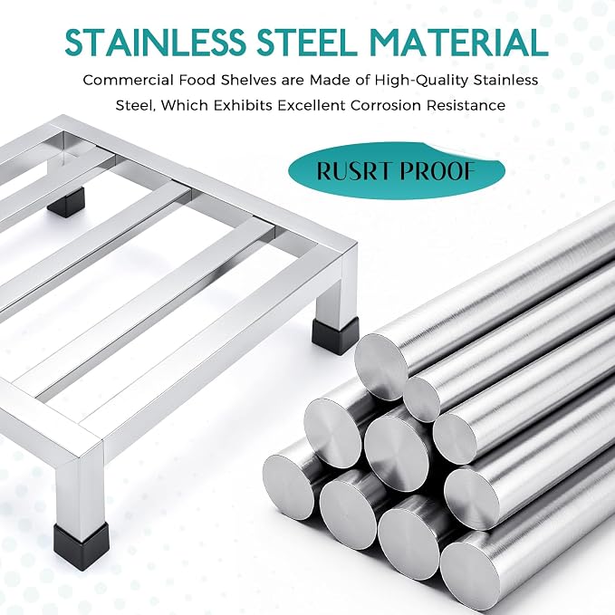 2 Pack Stainless Steel Dunnage Rack, 13.78" L x 13.78" W x 3.94" H,Heavy Duty Floor Stand, Multifunctional Food Storage Rack, Floor Risers for Restaurant Kitchen Shop