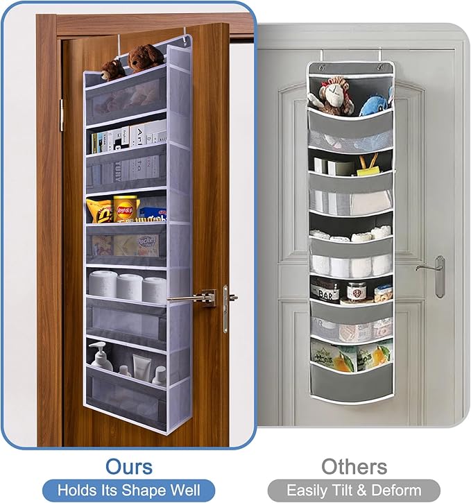 ANHUXINLEI Over The Door Organizer Storage, 5 Large Capacity Pockets & 5 Side Pockets, Anti Tilt 44 lb Load Behind Door Storage for Bedroom, Bathroom, Pantry, Nursery (Dark grey)