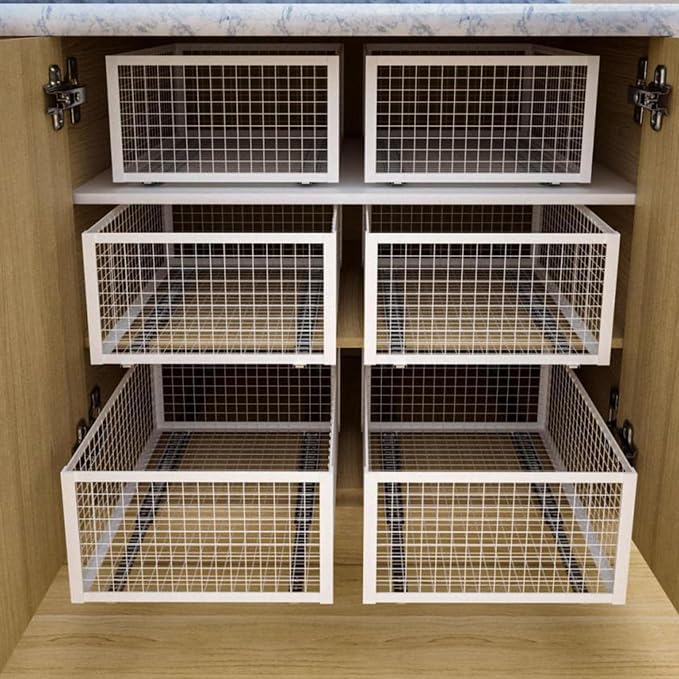 Stackable Pull Out Basket,Pull Out Cabinet Storage Basket,Wardrobe Storage Organiser,for Kitchen Office Wardrobes Cupboard Storage(30x30x15cm)