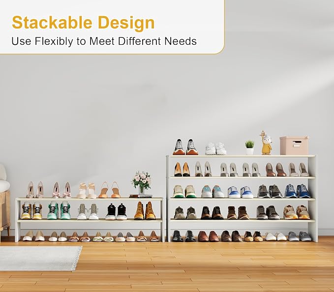 Cidaziya 47.2 Inch Long White Shoe Rack, Stackable Shoe Shelf Organizer for 15-18 Pairs of Shoes, 2 Tier Shoe Storage Organizer for Living Room, Bedroom, Closet, Entryway, Hallway, Garage