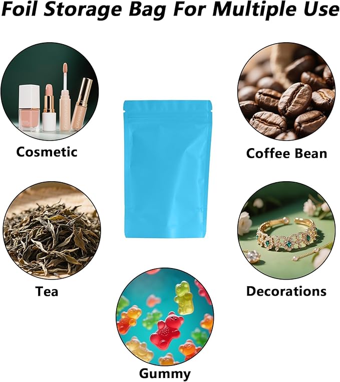 100PCS Smell Proof Resealable Pouch Bags,ULIFESTAR Aluminum Foil Flat Food Storage Bag,Sealable Pcsaging Zipper Pouches with Tear Notches for Pcsaging Lipgloss,Jewelry,etc(10*15cm/3.94*5.91",Blue)