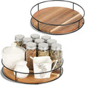 [ 2 Pack ] 11" & 12" Acacia Wood Lazy Susan Organizers with Steel Sides