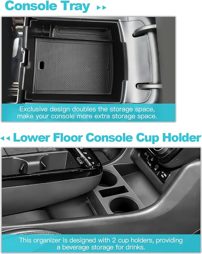 CDEFG 2Pcs Lower Center Console Tray Floor Console Organizer with Cup Holder Compatible with 2025 2026 Hyundai Tucson Limited Accessories Middle Console Storage Box