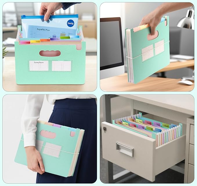 Agoer Accordion File Organizer with 13 Pockets, Wheat Straw Expanding File Folder with Lable Pocket,Upright Open Top,A4/Letter Size Paper Document Storage Organizer for School,Home and Office Supplies