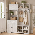 Einhomn 5-in-1 Hall Tree with Bench and Shoe Storage, 51" W Entryway Organizer Coat Rack with 9 Hooks, 2 Storage Cabinets, Drawer, Open Cubbies for Mudroom, Hallway, Living Room, Rustic White