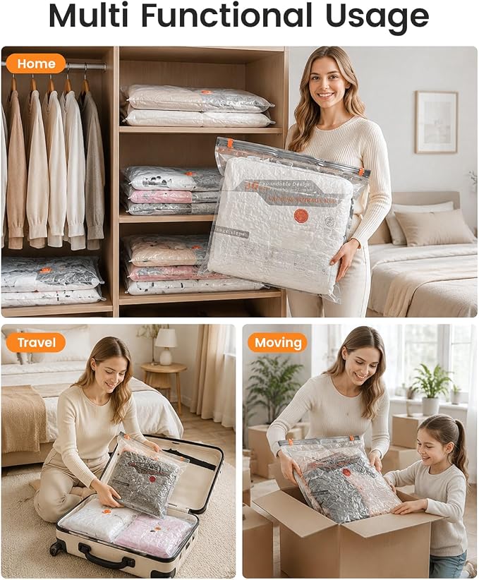 Vacuum Storage Bags for Travel & Home, Space Saver Bags with Rechargeable Cordless Air Pump, Compression Packing Bags for Packing, Luggage and Seasonal Storage (12 Combo Set)