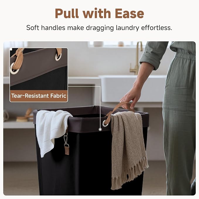 StorageWorks Laundry Basket with Wheels for Clothes, 160L Black Hamper Cart