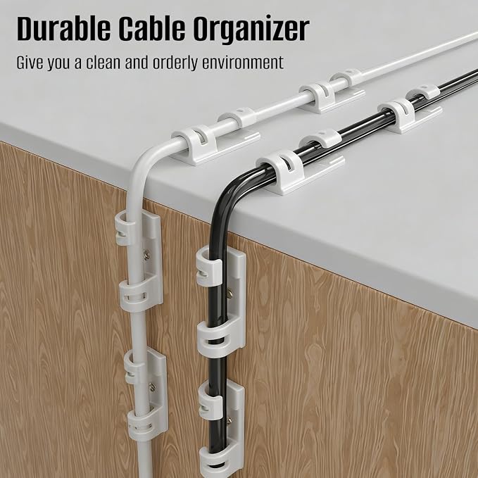 50 Pcs Self Adhesive Cable Clips,Upgraded Cable Management with Screw Hole,Strong Cord Organizer for Under Desk,Car,TV PC,Christmas Light Indoor/Outdoor-White M