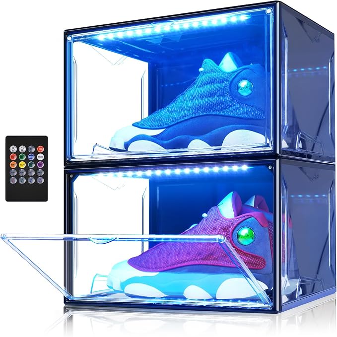 Oltraman LED Smart Shoe Boxes Display Case, Stackable Storage Organizers
