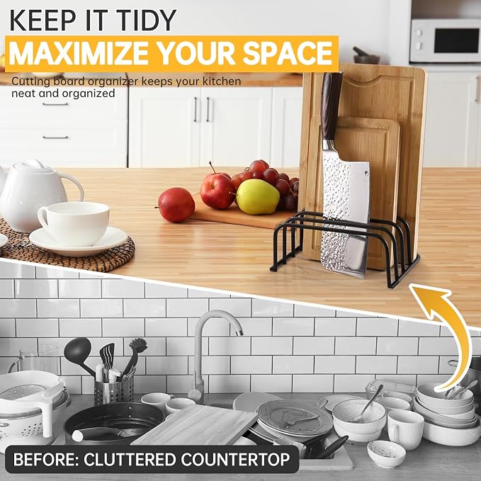 Kitchen Cutting Board Organizer Rack, 5-Slot Storage Holder for Boards, Bakeware, Cookie Sheets (1pc Black)