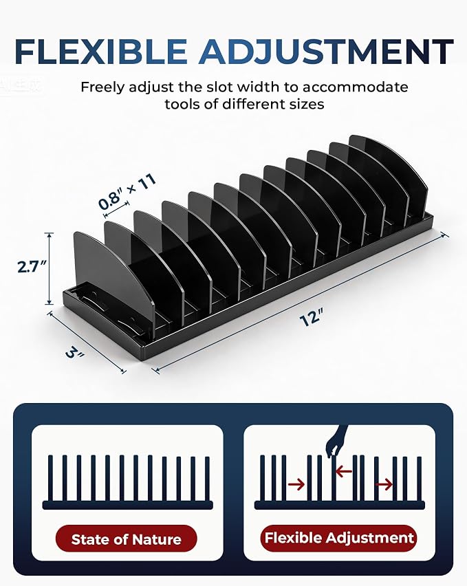 Reniteco Plier Organizer Rack, Pliers Holder with Non-Slip Rubber Base and Adjustable Dividers, 11-Slot Tool Box Organizer, Cutter Organizers, Tool Drawer Organizer(Pliers Not Included)