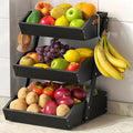Sevenblue 3-Tier Bamboo Fruit Basket with 2 Banana Holders Black | Large tiered organizer for bread, snacks, veggies. Sturdy bamboo, includes mats & dividers. Easy to assemble.