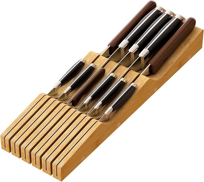 Knife Drawer Organizer (Natural, 11 Knives Organizer)