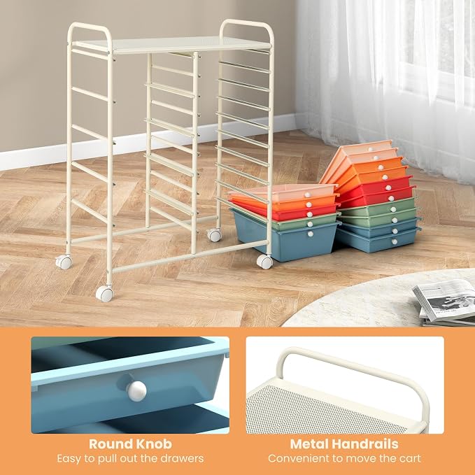 DREAMADE Rolling Cart with 15 Drawers, Rolling Drawer Organizer Cart w/Lockable Wheels, Removable & 2-Sized Storage Drawers, Art Cart for School Home Art Supplies Crafts File Scrapbook