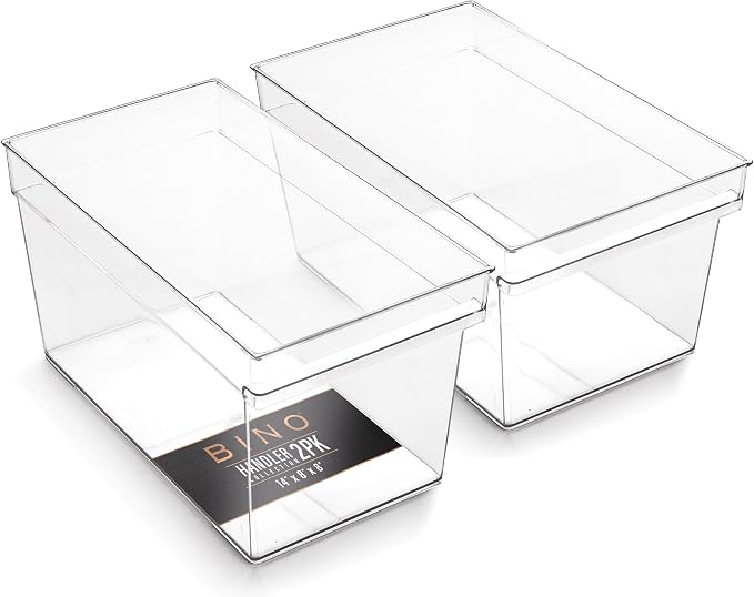 BINO | Plastic Storage Bins, Large - Deep | THE HANDLER COLLECTION | Multipurpose Organizer Bins | Kitchen Pantry Organizers and Storage | Clear Containers for Organizing Home | Freezer Organizer