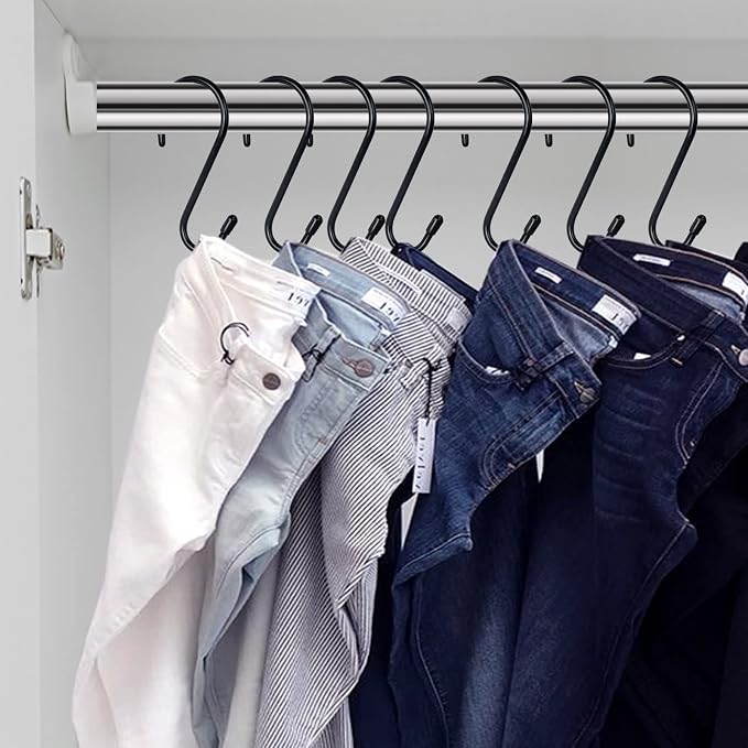 12 Pack 4-1/2 Inch S Hooks, Large Vinyl Coated Closet Hooks Non Slip Heavy Duty for Hanging, Steel Metal Black Rubber Coated for Jeans Plants Clothes Pot Pan Cups Towel