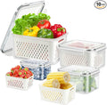 8 Pieces Fruit Storage Container for Fridge, 4Pack Plastic Fruit Containers for Fridge with Removable Colander, Container for Fruit Berry Salad Lettuce, BPA Free Kitchen Refrigerator Organizers