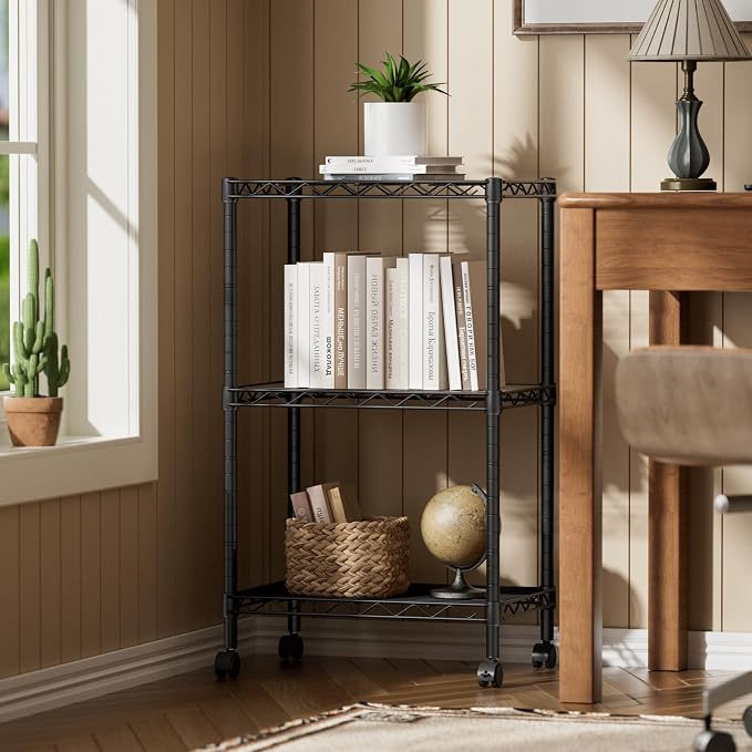 SINGAYE Small Shelves Kitchen Storage Shelf Wire Shelving Metal Adjustable | 3 Tier Shelf Organizers Storage Shelving Unit for Office Pantry Laundry Bathroom Closet Home 11.6" D X 17.6" W X 30" H Black
