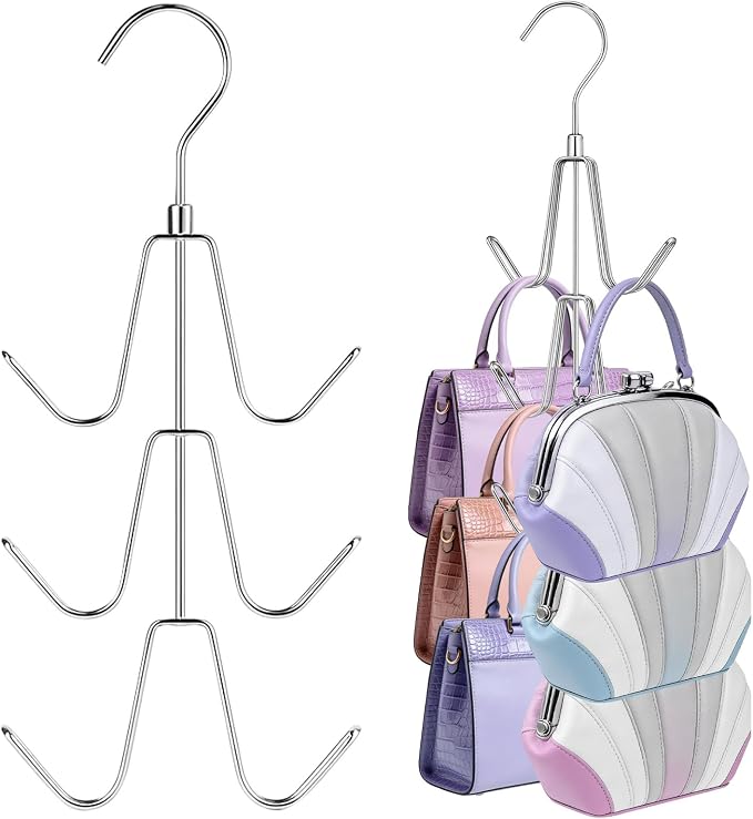 6-Hook Purse & Handbag Hanger for Closet, 360° Swivel, 30 LB | Metal, Keeps Bags in Shape & Visible – Also for Belts, Ties, Scarves, Hats