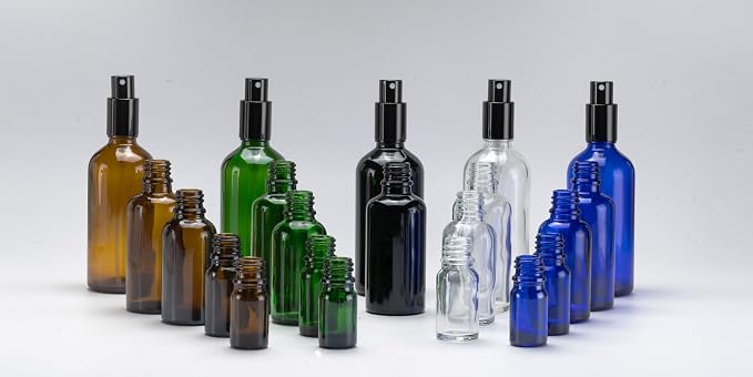 YIZHAO Black Glass Spray Bottles 4oz, with Small Fine Mist Spray, Metal Cap, Refillable for Essential Oil,Travel,Cleaning,Perfume,Aromatherapy,Makeup – 9 Pcs