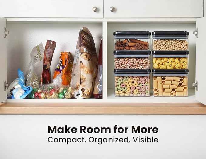 Felli Flip Tite Storage Container with Lid 4” RECTANGULAR Airtight Ring Flip Top, Stackable Kitchen Counter Pantry Organizer Acrylic Canister Jar for Pasta Spaghetti Cereal Granola Coffee