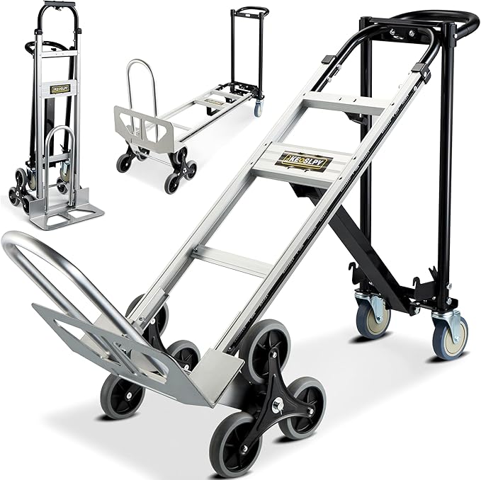 Upgraded 3 in 1 Industrial Convertible Hand Truck 1000 LBS Capacity, Aluminum Heavy Duty Hand Truck Dolly, Stair Climbing Dolly Cart Utility Platform Cart with Wheels for Transport & Moving