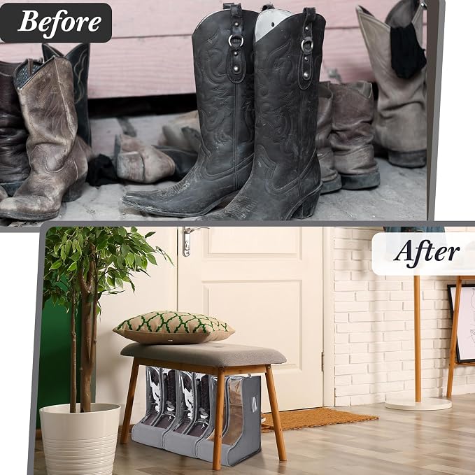 Sanwuta 4 Pcs Grey Portable Boots Bag for Cowboy Boots Tall Boot Storage Bags Portable Waterproof Protector Tools for Travel and Daily Wardrobe Shoe Cabinet and Other Home