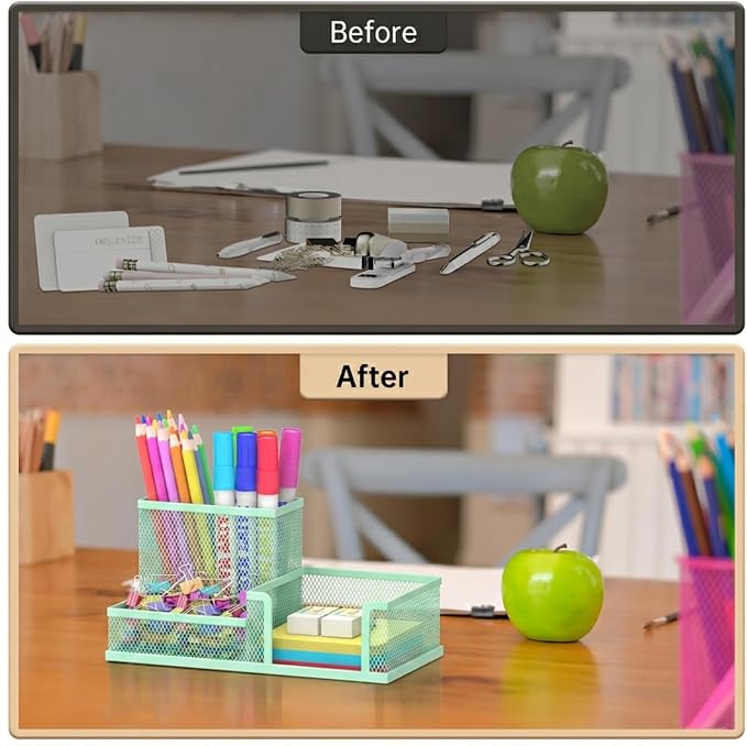 SUPEASY Pen Holder Desk Organizer, Office Supplies Pencil Holder with 3 Compartments, Desk Accessories and Workspace Organizers for Home School Classroom, Green