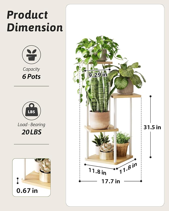 GENTINGBRO Tall Plant Stand Indoor 4 Tiered Plant Shelf for Multiple Plants Coner Shelf Stand Wood Plant Stand Metal Shelving for Living Room Bedroom Balcony Patio White