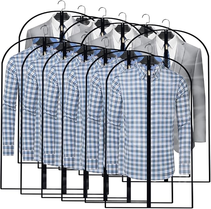 Garment Bags for Hanging Clothes (Set of 12) Suit Cover Travel Garment Bag for Closet Clothes Storage Bag Plastic Suit Bags for Closet Storage Bag with Zipper for Coats, Jackets, Shirts