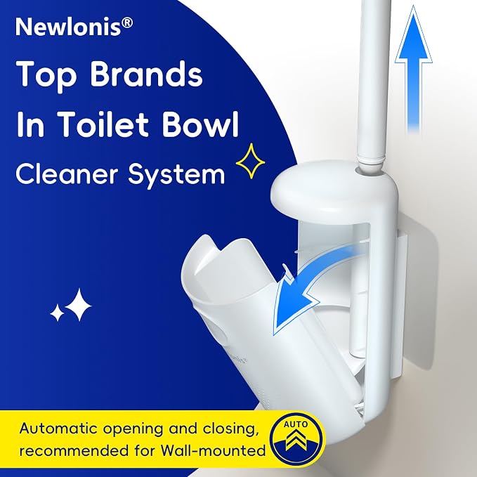 Newlonis® Disposable Toilet Brush with 8 Refills, Wall-Mounted Toilet Bowl Cleaning Wand, Toilet Brush with Holder