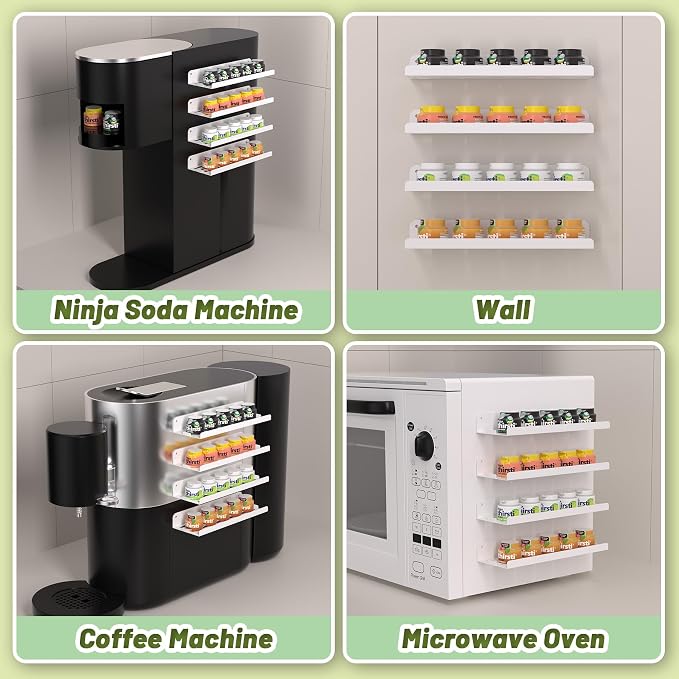 4 Pack Flavor Pods Holder Compatible with Ninja Thirsti，Magnetic Spice Rack Organizer for Refrigerator and Oven，Kitchen Organizers and Storage (White)