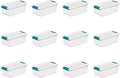 Sterilite 6 Qt Latching Storage Box, Stackable Bin with Latch Lid, Plastic Container to Organize Shoes on Closet Shelf, Clear with White Lid, 12-Pack