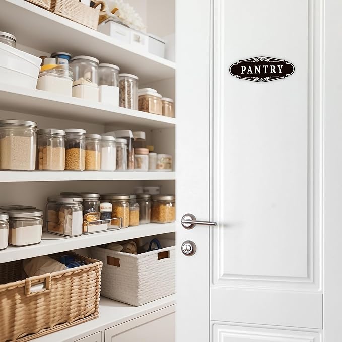 Pantry Door Sign Sticker for Kitchen, 9x3.5IN Self-adhesive Farmhouse Pantry Decor for Home，Waterproof Vinyl Food Storage Decals for House Area, Glass/Wooden Door, Restaurant （Black）